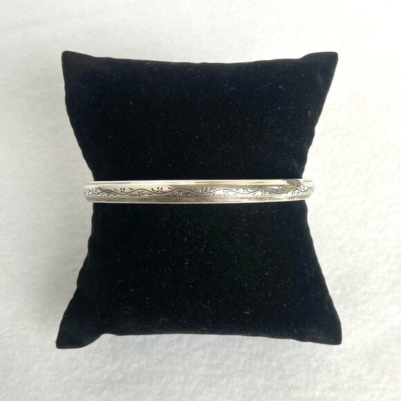 VTG Sterling Silver 925 Engraved Scroll Pattern 6MM Round Bangle Bracelet 8.25" - Picture 13 of 16